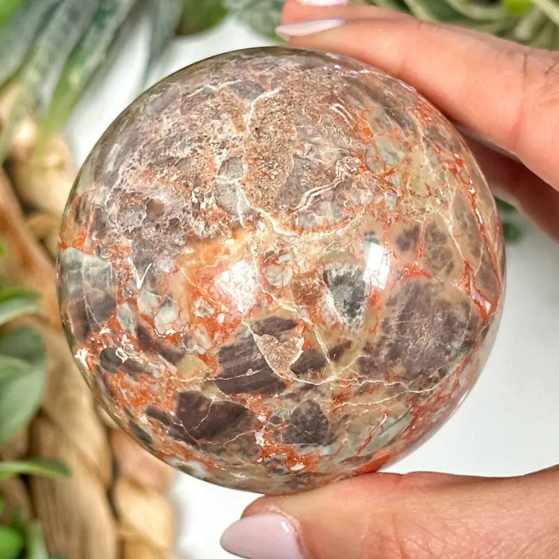 Feathered Orb — Natural Feather Fluorite Crystal Sphere