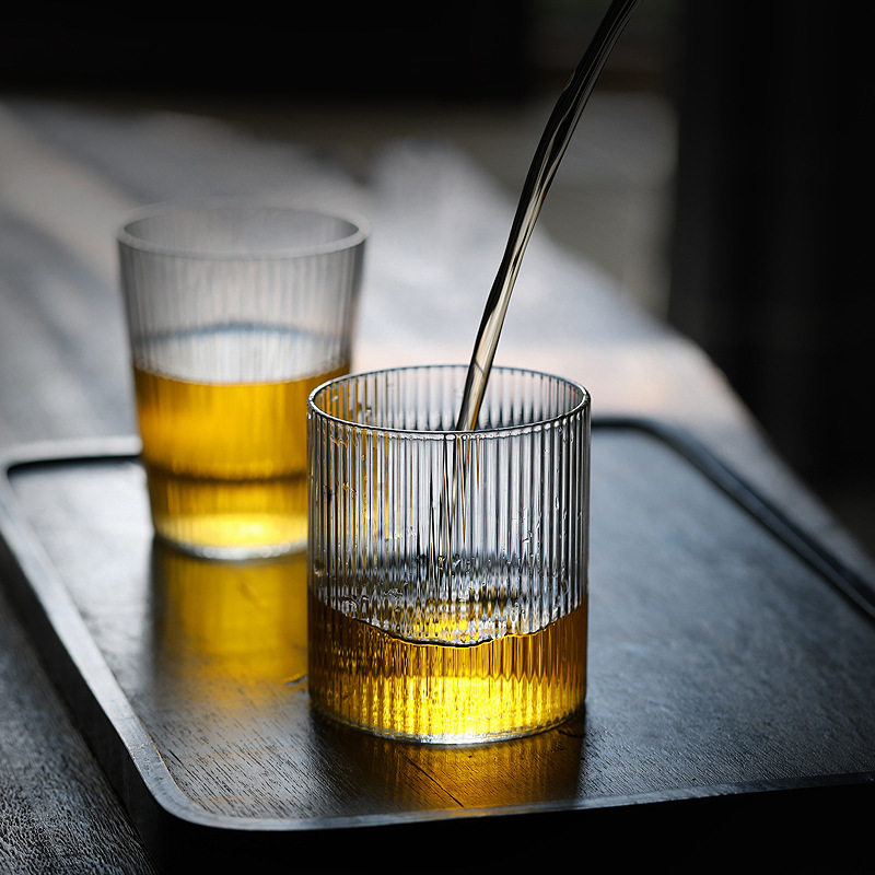 玻璃杯ins风茶杯酒杯日式条纹喝水杯果汁杯女夏家用冷萃咖啡杯子