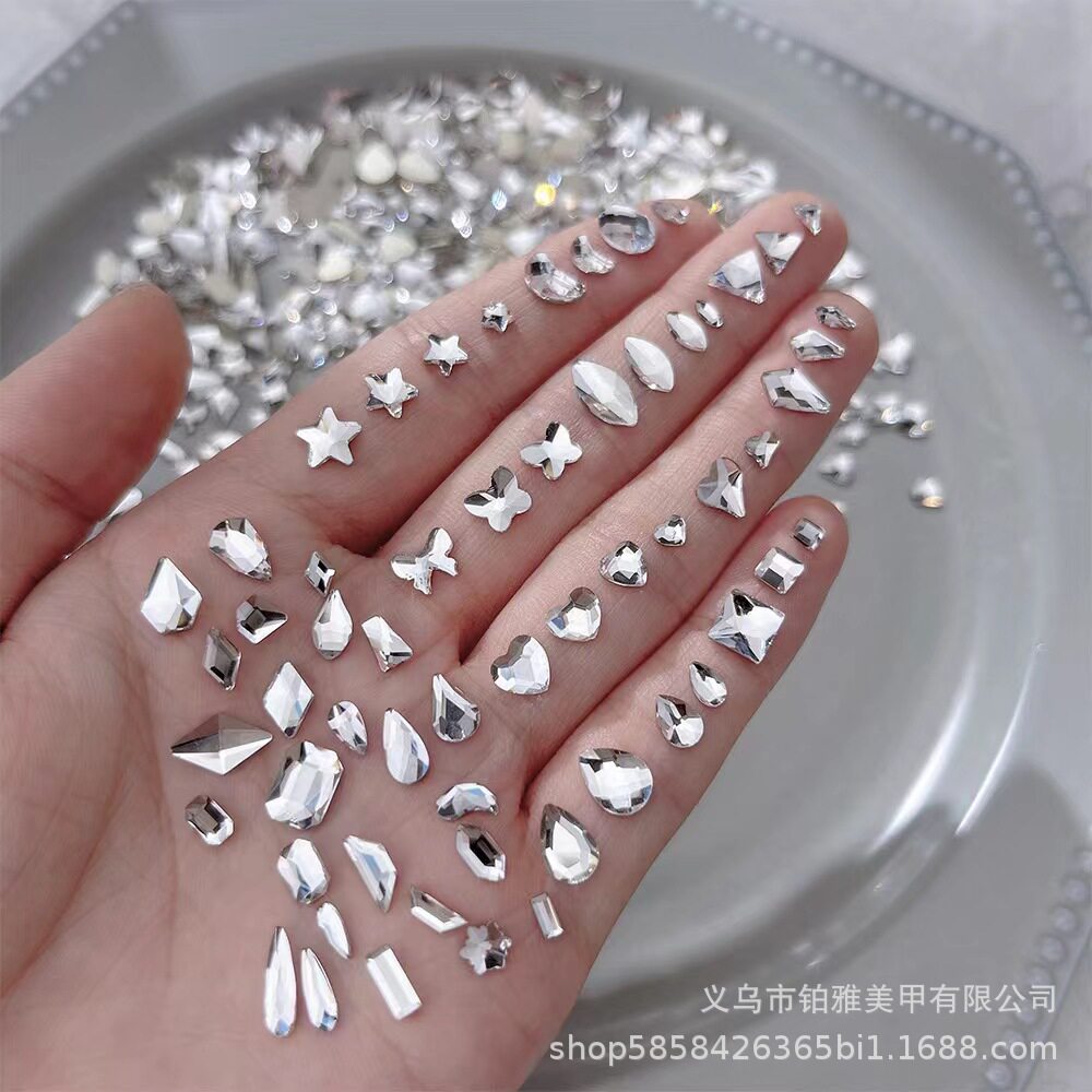 温精灵同款迷你钻小号白色钻平底异形美甲小饰品蝴蝶水滴马眼批发