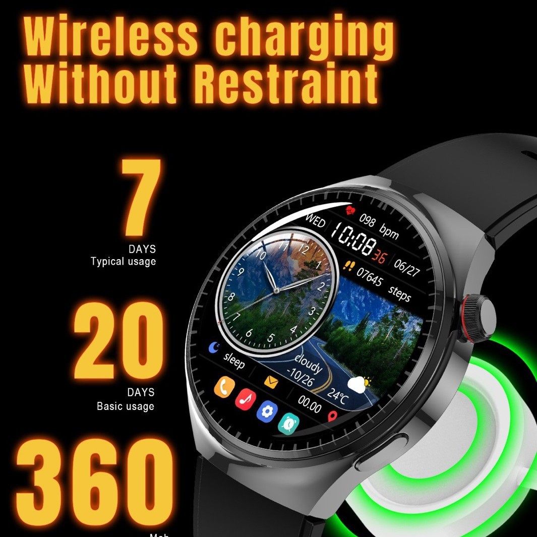 跨境圆款Watch4 Pro新款1.6英寸蓝牙通话心率监测高清屏智能手表