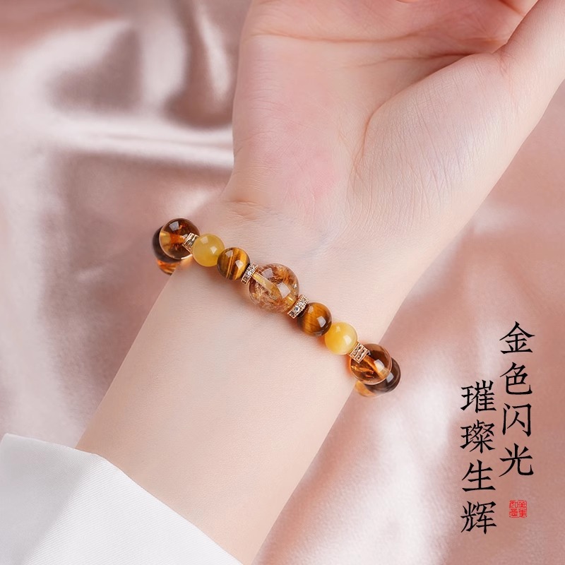 Natural Yellow Tower Crystal Bracelet for Wealth and Luck, Genuine Raw Amethyst Energy Stone Jewelry