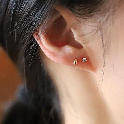 9K gold glossy three-dimensional water drop screw ear studs