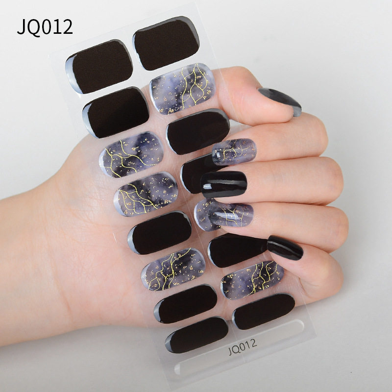 显泰UV凝胶美甲贴片半烤光疗美甲贴纸防水16指半固化指甲全贴批发