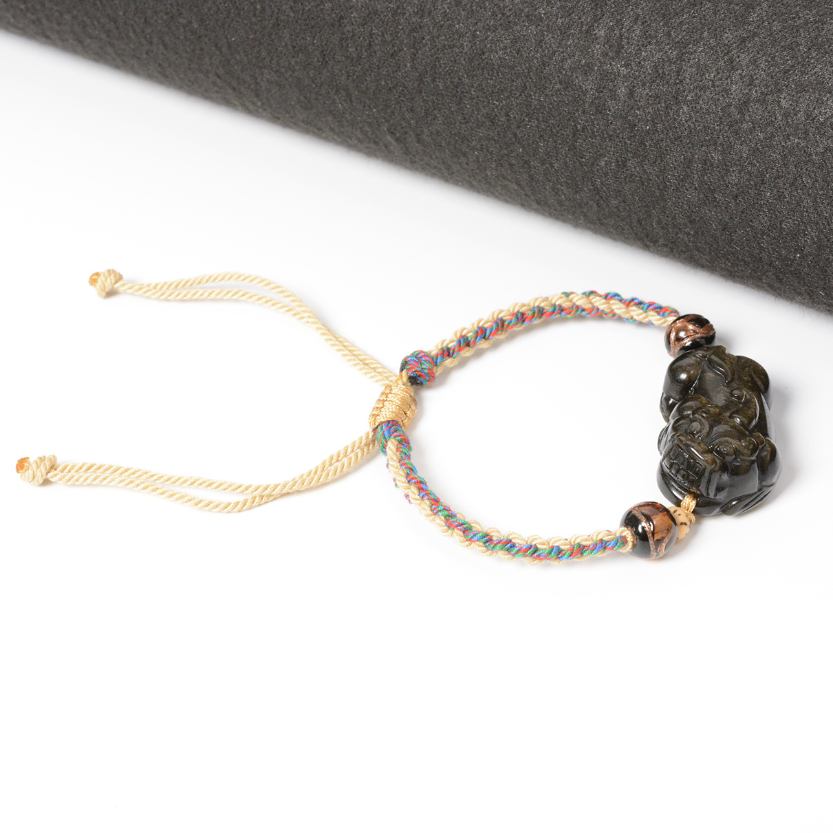 Natural Obsidian Golden Pi Xiu Necklace, Wealth Attraction and Evil Warding Talisman.