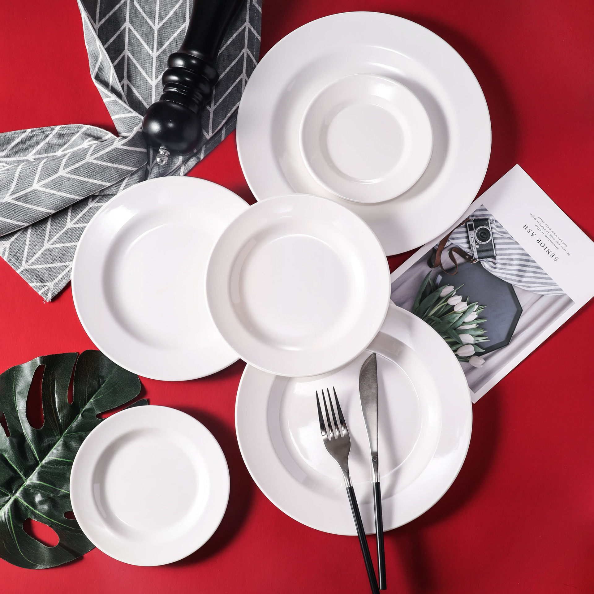 密胺盘子塑料餐具商用仿瓷碟子火锅餐饮早餐餐具套装可印广告logo