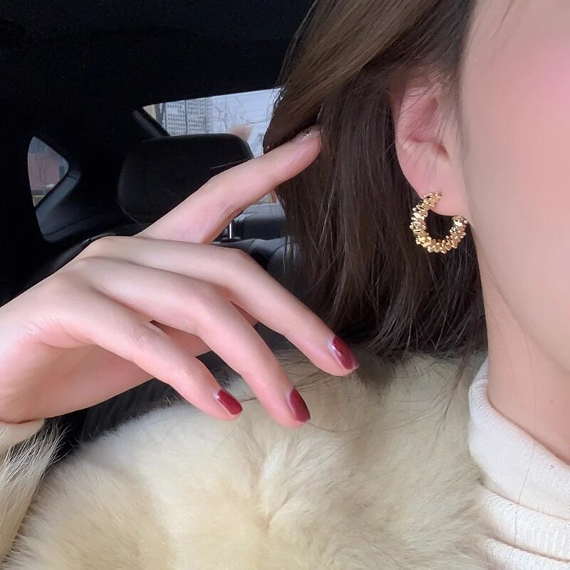 S925银色碎银子c型耳环女百搭小众设计感耳钉简约冷淡风气质耳饰