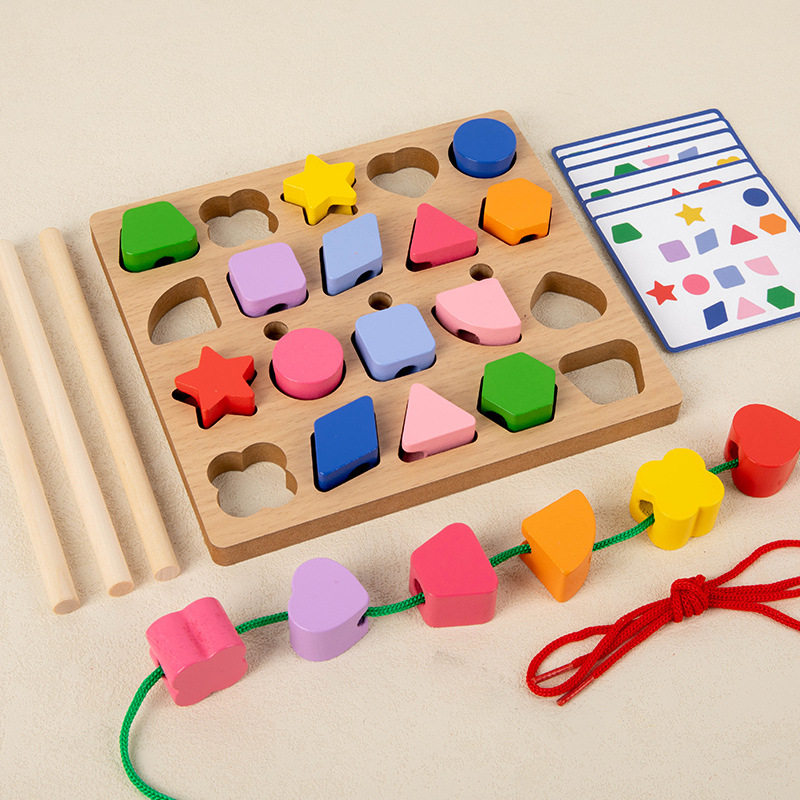 蒙氏形状配对套柱串珠益智几何积木专注力训练儿童幼儿园启蒙玩具