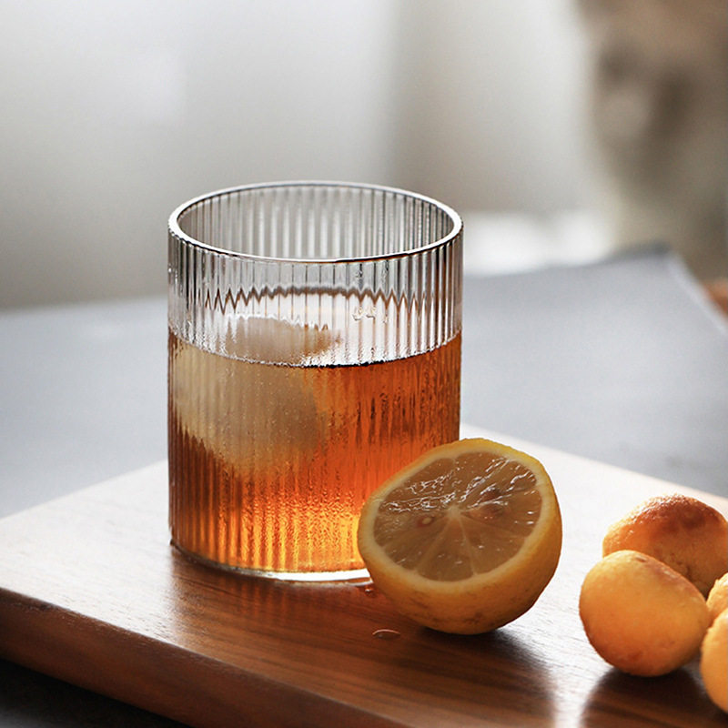 玻璃杯ins风茶杯酒杯日式条纹喝水杯果汁杯女夏家用冷萃咖啡杯子