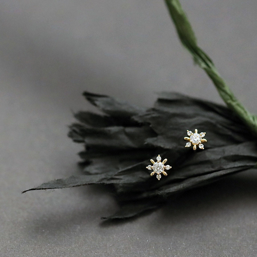 9K金 十字冰凌花雪花耳钉