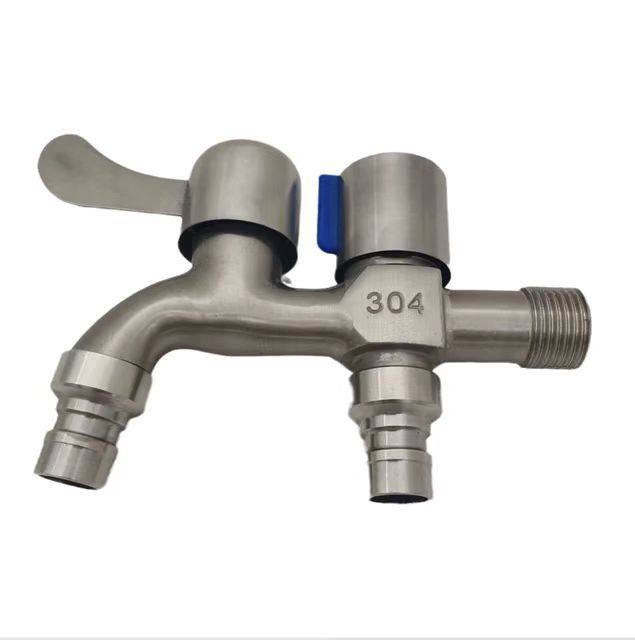 拉丝多功能洗衣机水龙头 一进二出快开四分洗衣机尖嘴水龙头