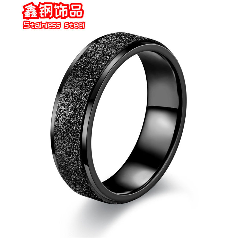 欧美简约不锈钢钻石珍珠砂磨砂戒指不掉色情侣女设计感小众指环