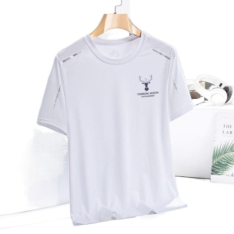 新款夏季网眼冰丝t恤男圆领速干衣休闲短袖潮流印花透气大码运动