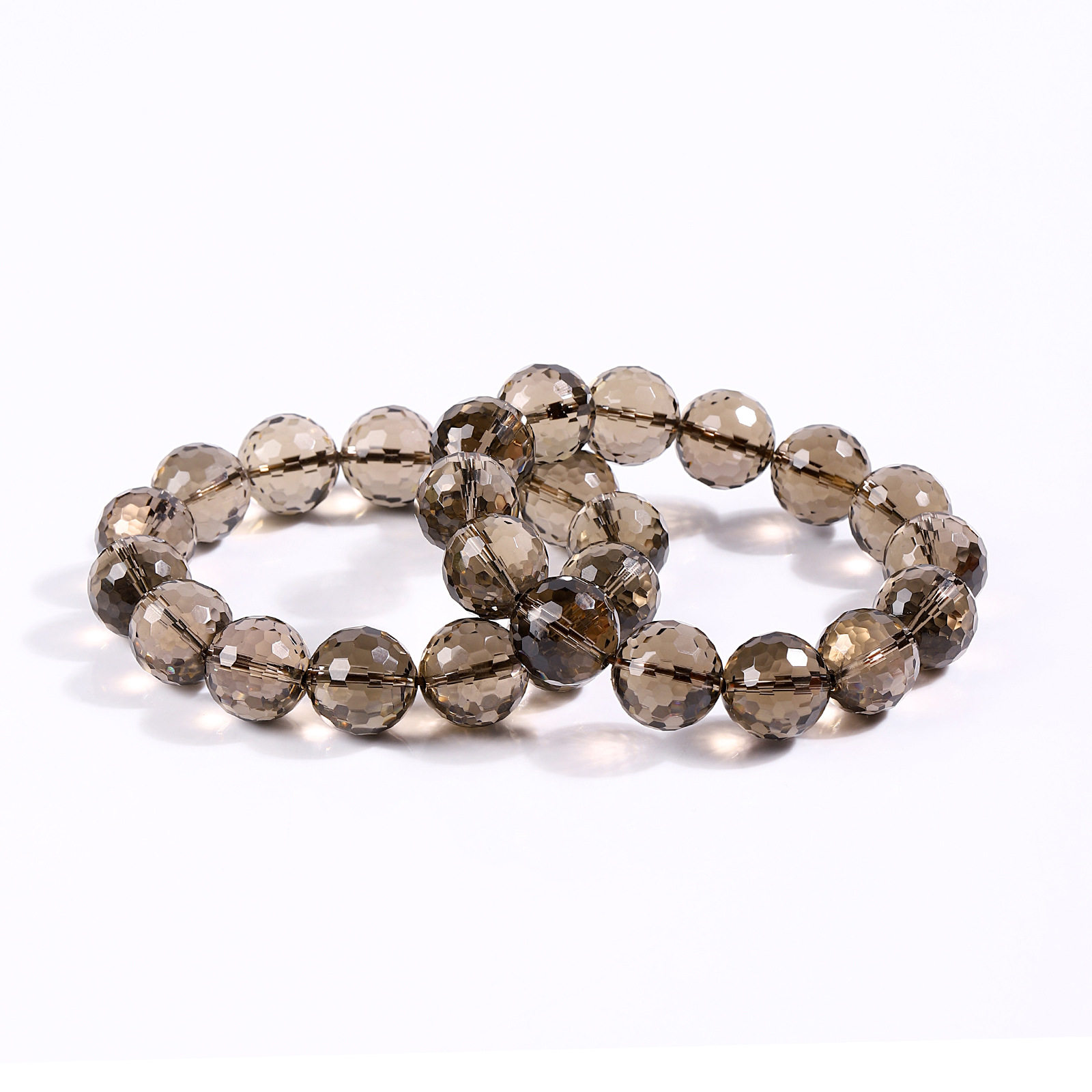 Single-Strand Faceted Round Bead Smoky Quartz Bracelet