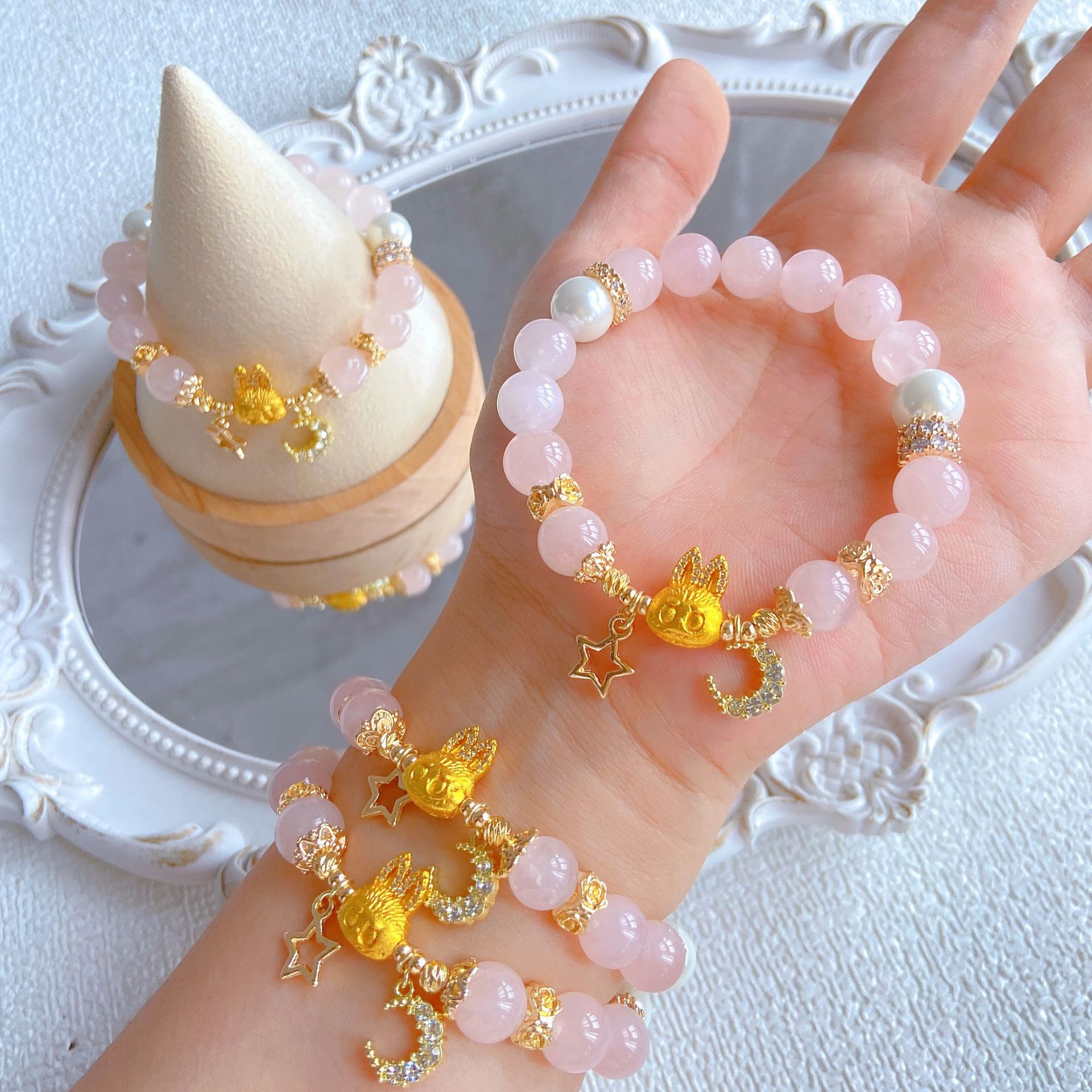 Natural Pink Crystal Labubu Love Energy Bracelet | Attract Romance and Enhance Marriage Luck, Guardian of Love Energy Stone