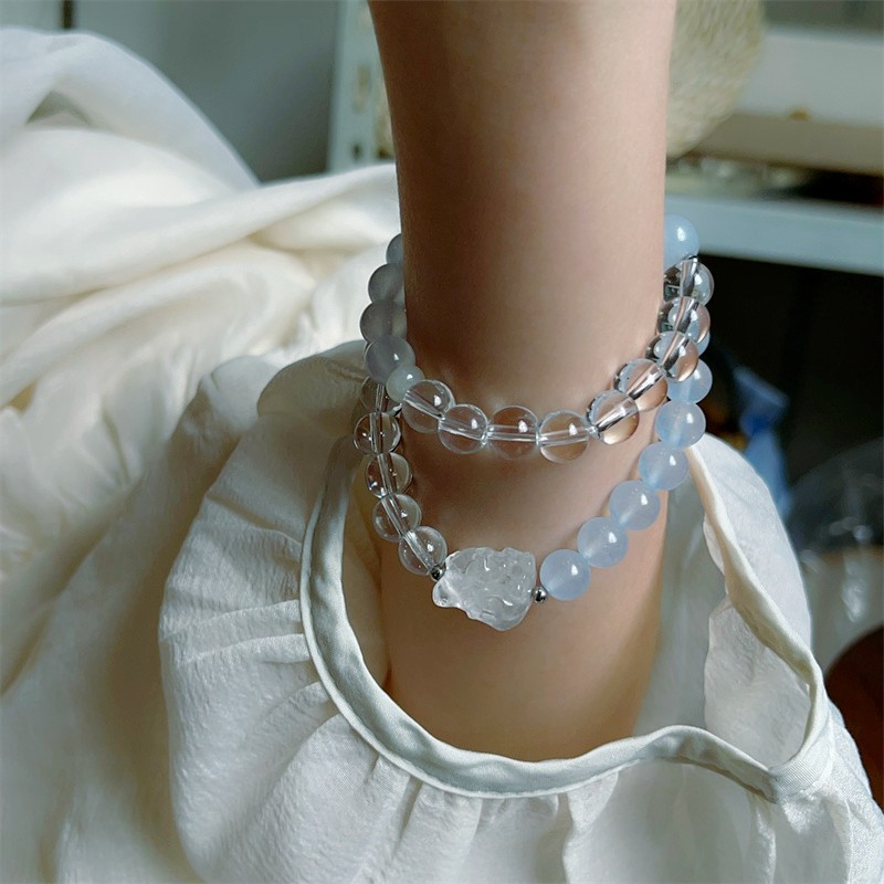 Natural White Crystal Nine-Tailed Fox Bracelet | Attract Love, Enhance Romance, Ward Off Evil, Protect Body, Energy Purification