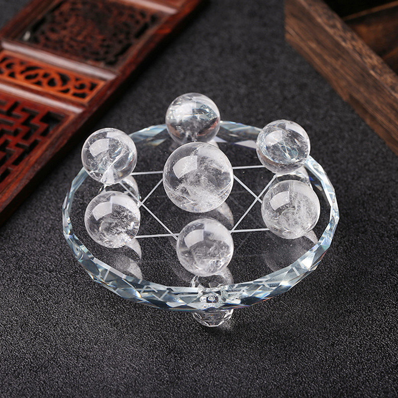 Natural Clear Crystal Quartz Seven-Star Array Disk Ornament | Energy Purification | Feng Shui Wealth Attraction | Home Decor