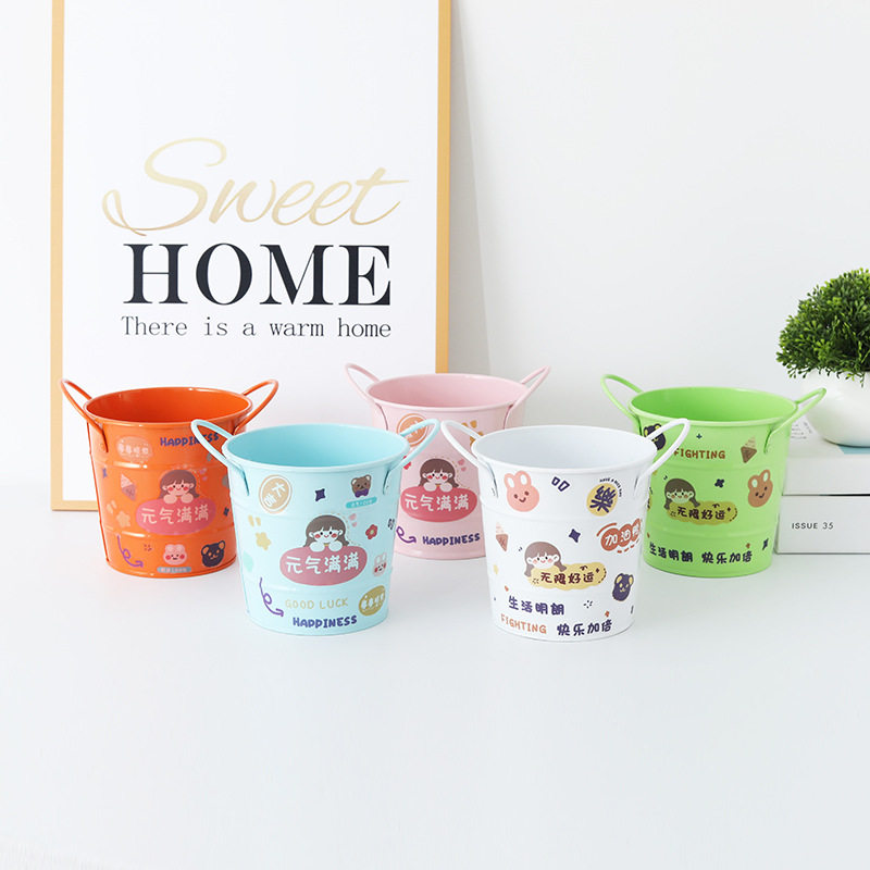 简约ins风铁艺笔筒美式铁桶学生文具收纳桶办公桌面创意笔筒