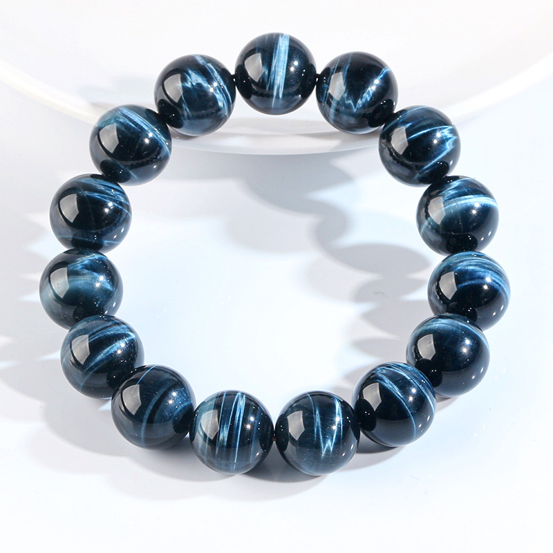 Natural Blue Tiger Eye Bracelet with Lightning Patterns | Wealth-Attracting and Evil-Repelling Energy Crystal Bracelet | Unisex Design