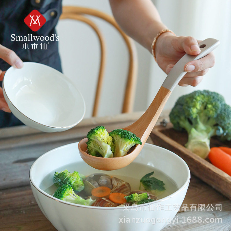 @小木仙 高颜值银柄锅铲不粘锅专用炒菜铲木铲子厨具铲勺套装汤勺