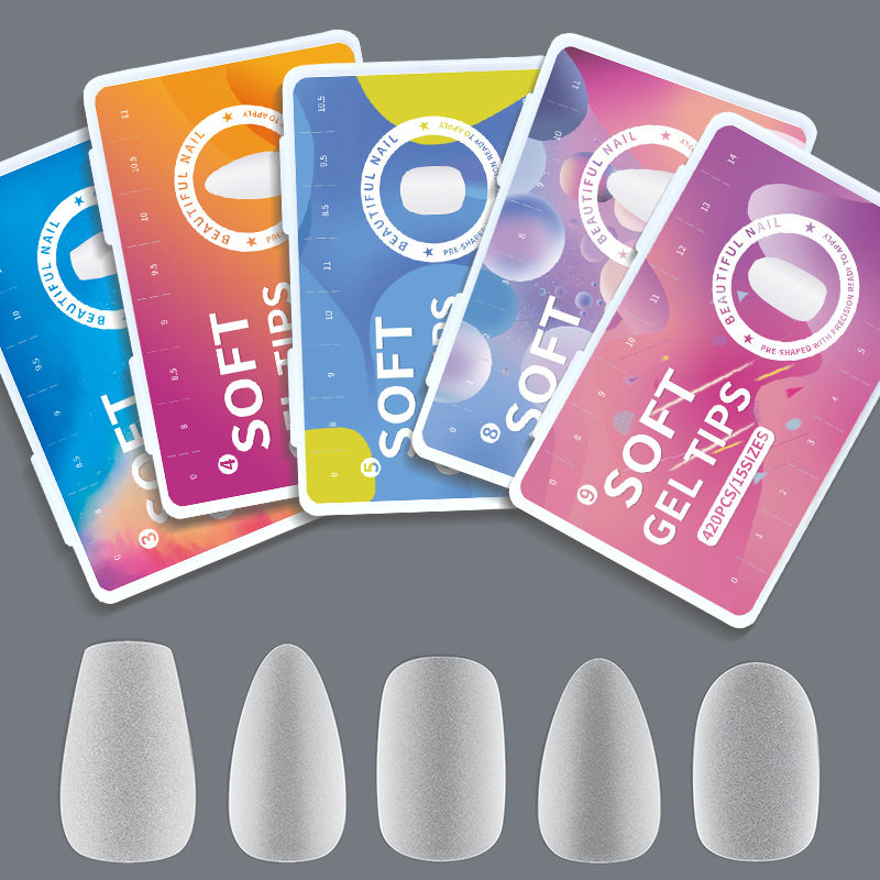 亚马逊爆款美甲甲片超薄无痕水滴杏仁甲片超短型磨砂免刻磨假指甲