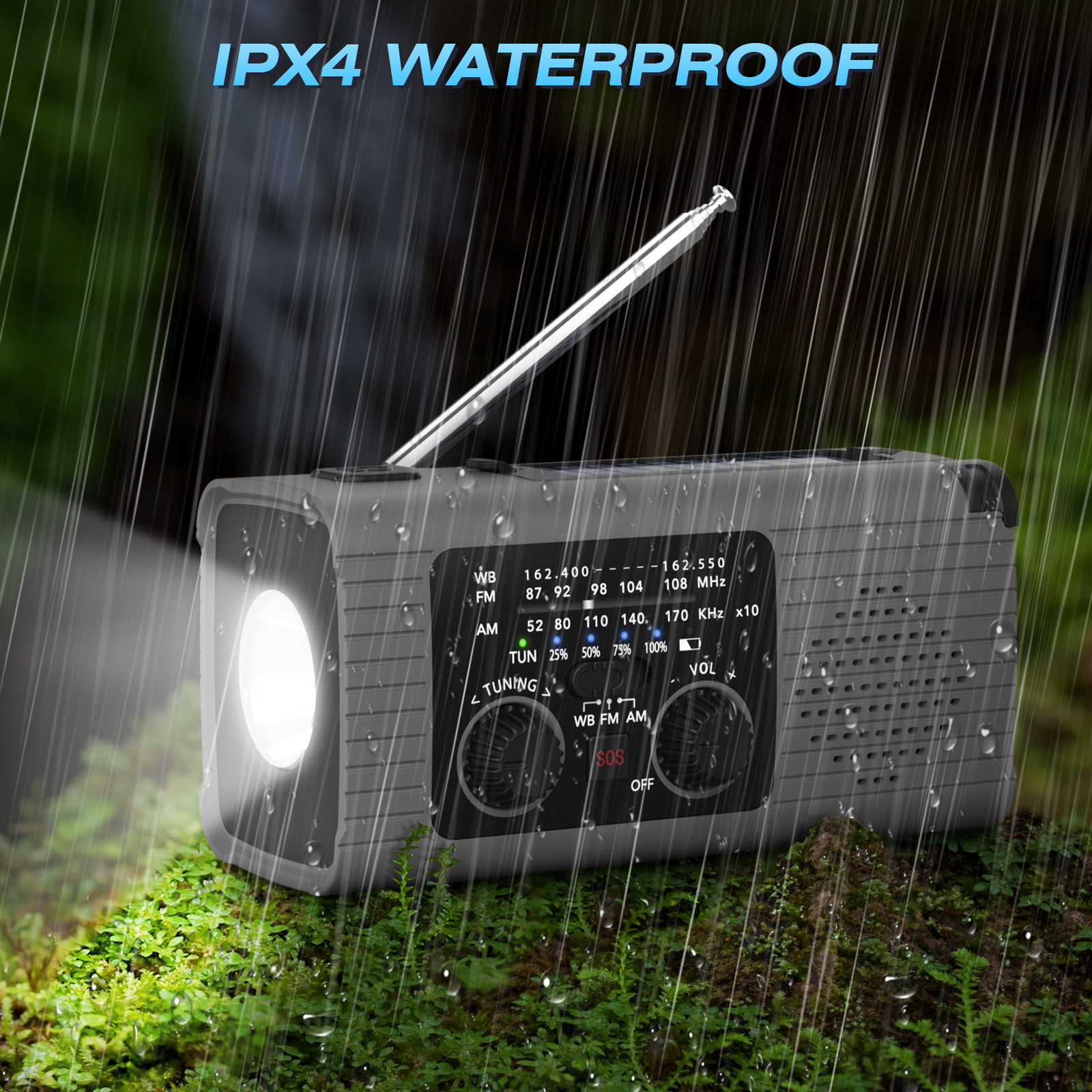 跨境应急收音机立体声手摇充电收音机便携式户外成人太阳能收音机