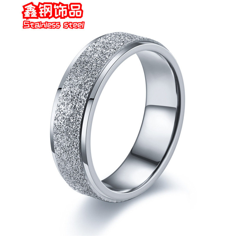 欧美简约不锈钢钻石珍珠砂磨砂戒指不掉色情侣女设计感小众指环