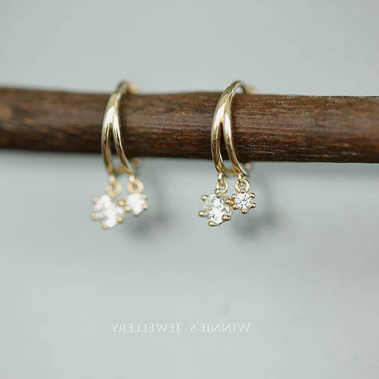 9K gold double-layer small diamond hoop earrings