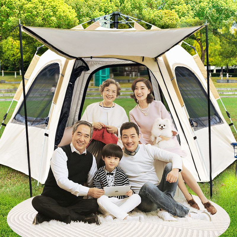 户外全自动便携式帐篷天幕六角单双层帐篷登山野营防雨露营郊游