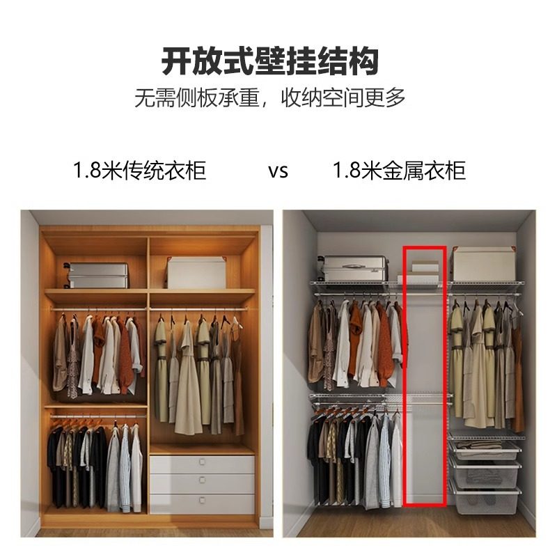 简易金属衣柜卧室家用组装架子衣帽间开放式挂衣架出租房用步入式