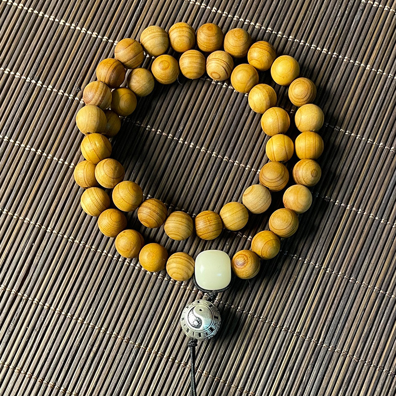 Natural Peach Wood Bracelet, Taoist Eight Trigrams Energy Mala, Evil Ward Protection Wooden Bead Bracelet
