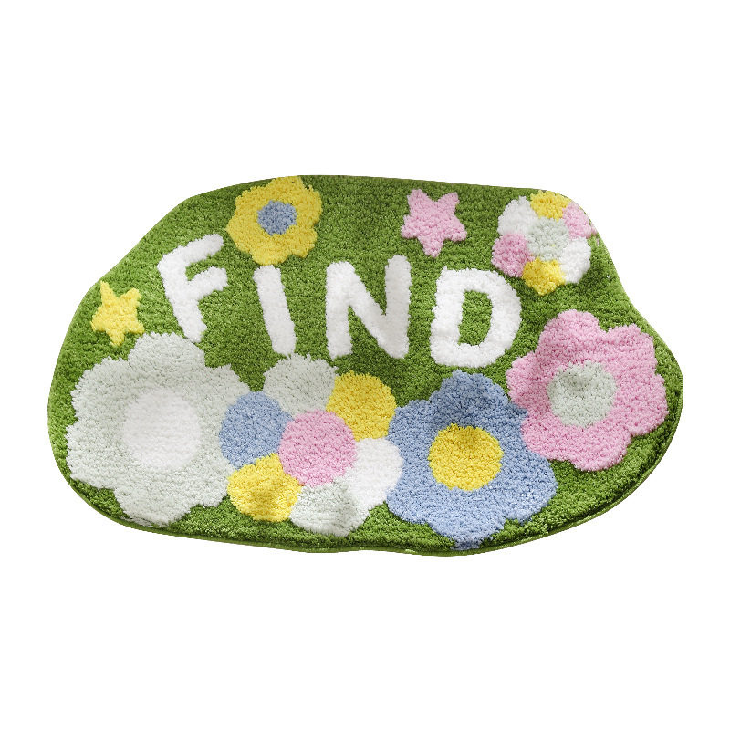 现简约田园风浴室地垫小清新家用卫生间吸水防滑地毯低毛植绒脚垫