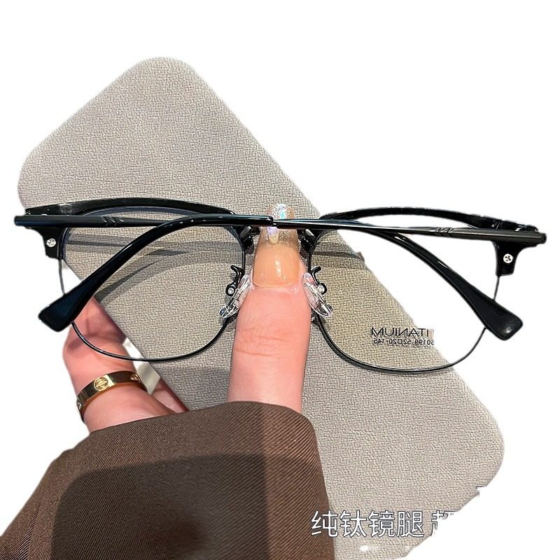 复古半框眼镜男50199超轻纯钛镜架商务近视眼镜框丹阳方框眉毛架