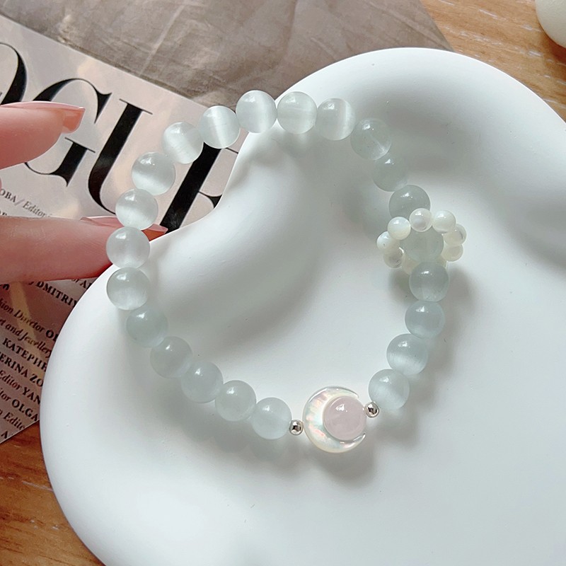 Natural Rose Quartz Aquamarine Cat's Eye Jewelry | Peach Blossom and Relationship Boosting Crystal Bracelet