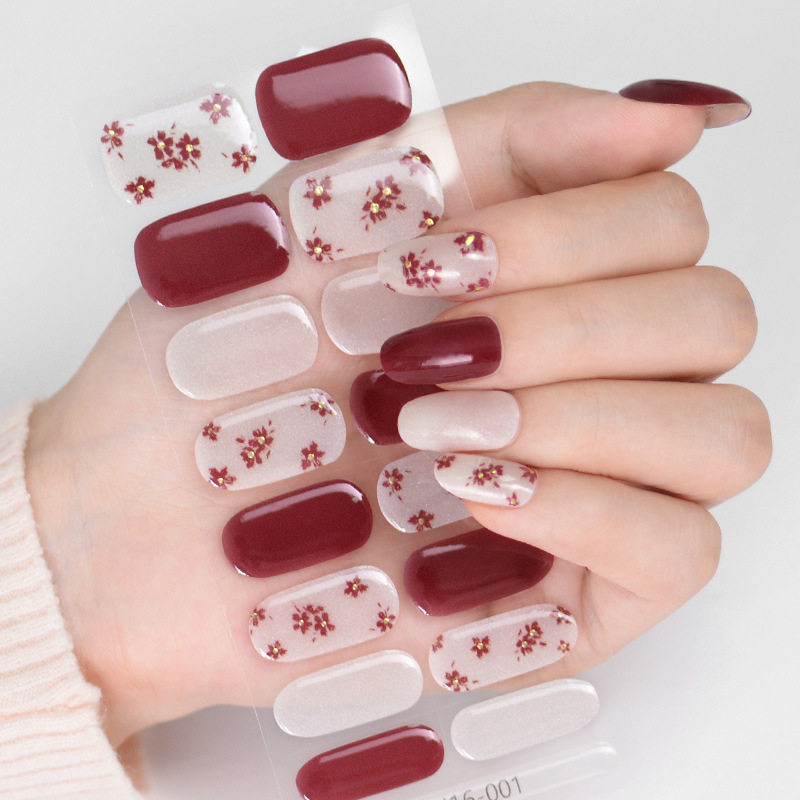 显泰UV凝胶美甲贴片半烤光疗美甲贴纸防水16指半固化指甲全贴批发