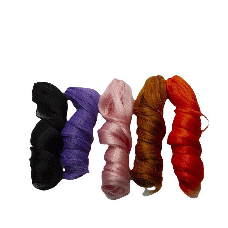 棉花娃娃头发假发夹高温丝娃娃抓卷发双马尾娃用多色虎口