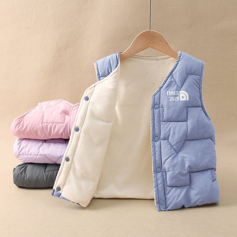2025秋冬季新款儿童羽绒棉马甲男女童宝宝加绒棉背心小中大童坎肩