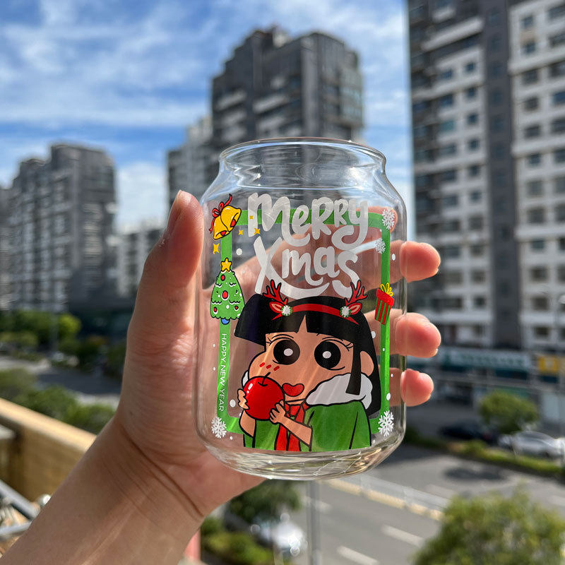 圣诞节水杯通玻璃杯情侣杯学生吸管杯家用牛奶杯礼品圣诞限定杯子
