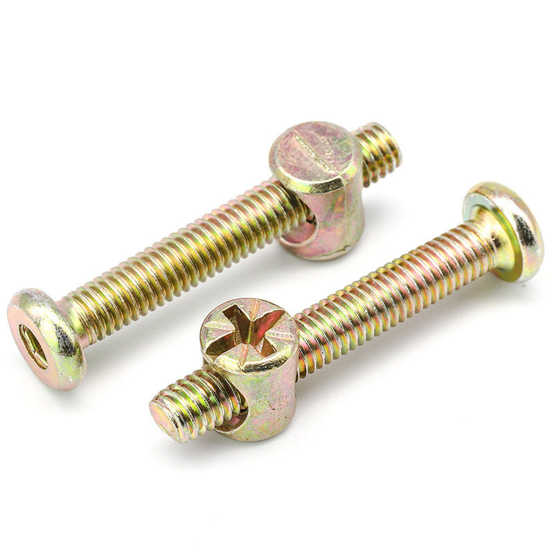 6mm家具五金螺丝 儿童床配件螺丝横孔螺母书柜斜平头螺丝锤头螺母