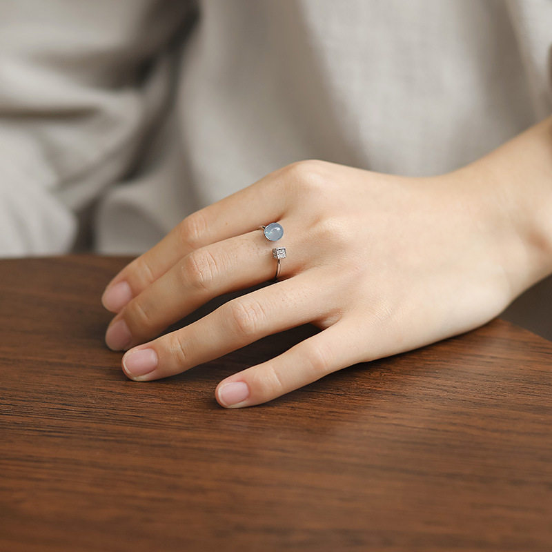 Natural Aquamarine Crystal Ring - 925 Sterling Silver Open Ring