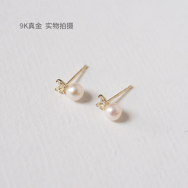 9K gold rabbit ear pearl stud earrings
