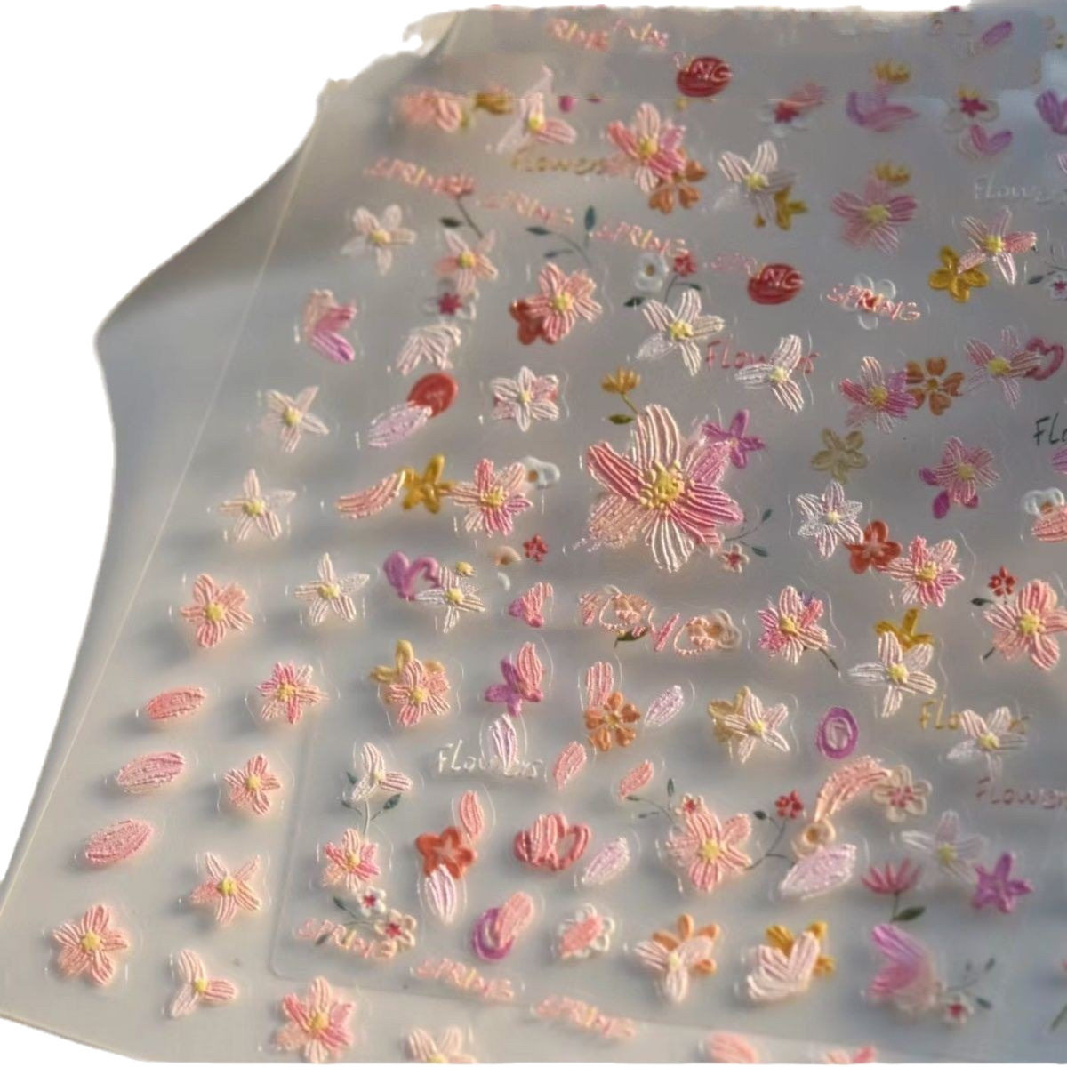 新款美甲春日缤纷小野花美甲浮雕贴纸浪漫油画清新简约可爱指甲贴