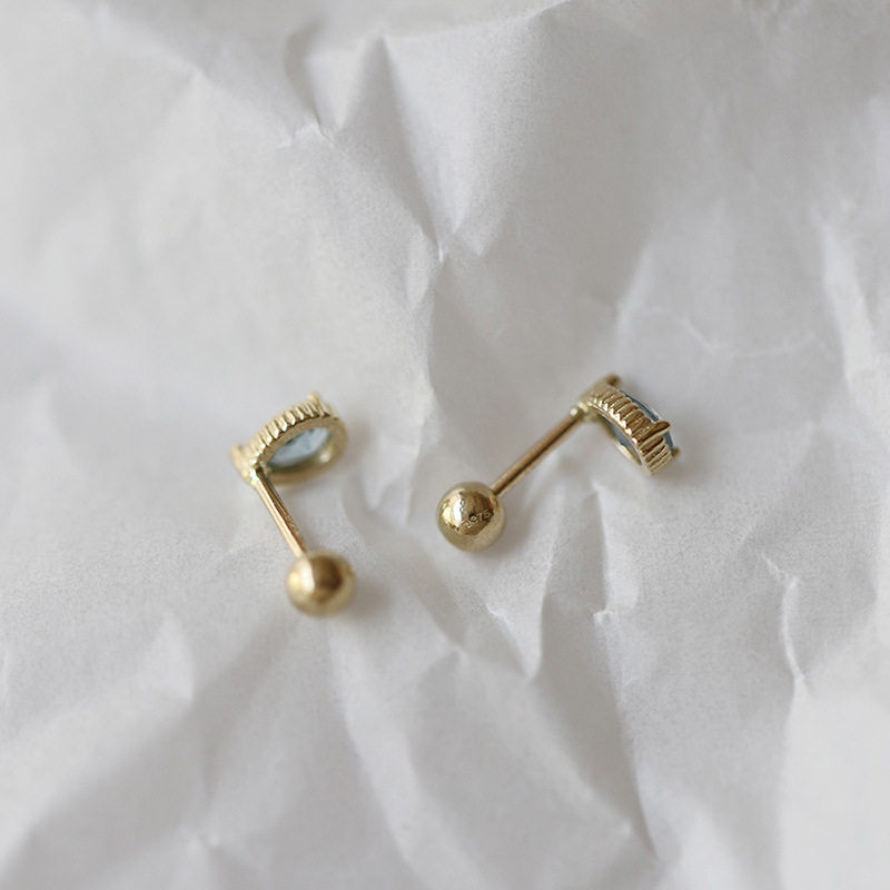 9K gold water blue water drop CZ screw ear stud