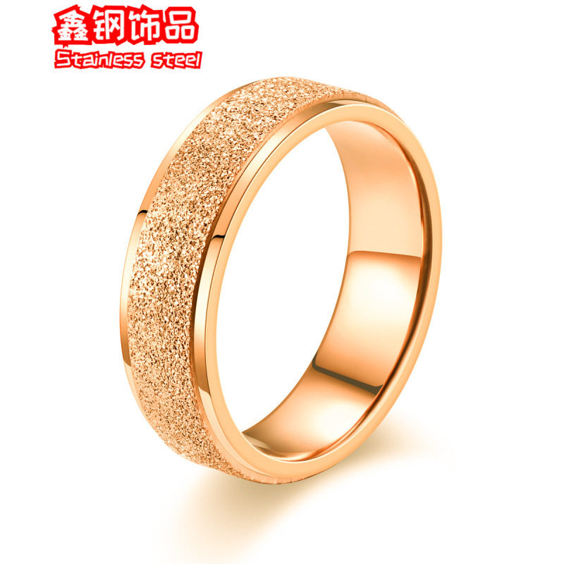 欧美简约不锈钢钻石珍珠砂磨砂戒指不掉色情侣女设计感小众指环