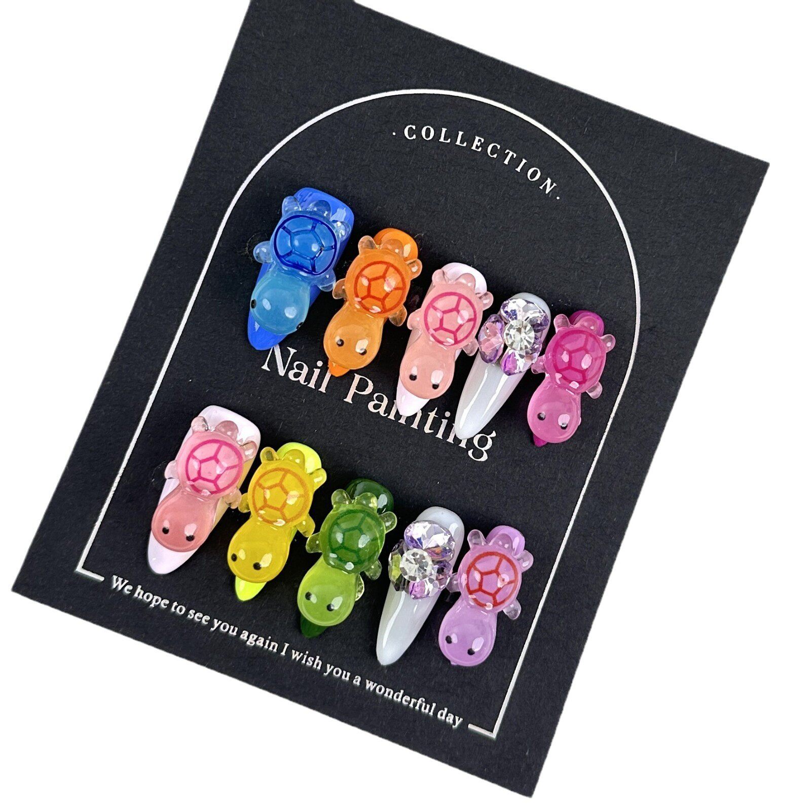 【爆款】乌龟网红同款跨境创意纯手绘穿戴甲片高级感秋季美甲贴片