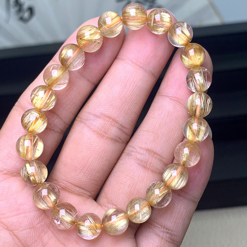 Natural Blonde Rutilated Quartz Bracelet | Wealth Attraction and Luck Energy Crystal