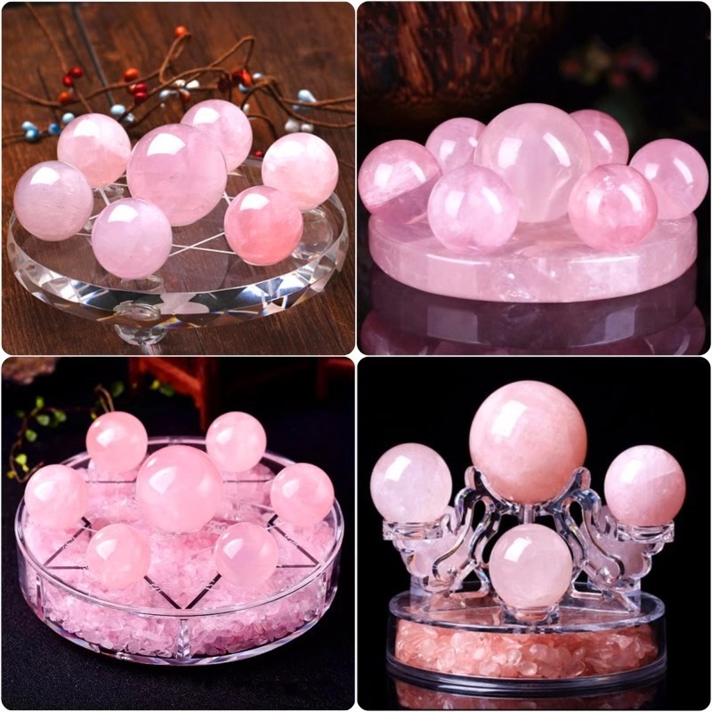 Natural Pink Crystal Ball Seven-Star Formation Ornament - Feng Shui Decor for Attracting Love and Enhancing Marriage Luck, Home and Office Energy Purification