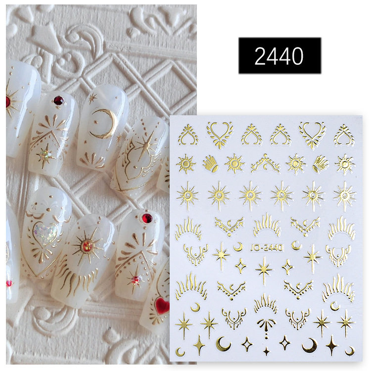 ins网红镭射金银星月美甲 液态镂空金属四星芒防水背胶美甲贴纸