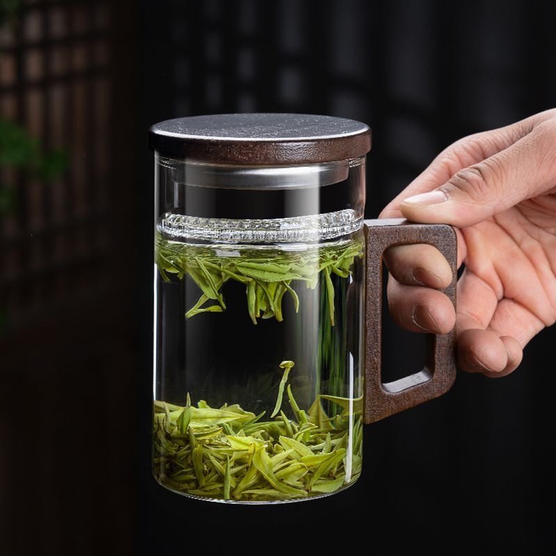 泡茶杯男士绿茶杯专用茶水分离过滤月牙杯玻璃喝水杯子办公室家用