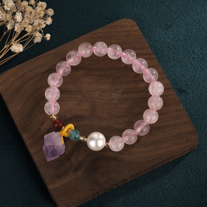 Pink Crystal Chinese Style Bracelet Energy | Natural Rose Quartz Beads Attract Love and Enhance Marriage Luck with Chinese Design