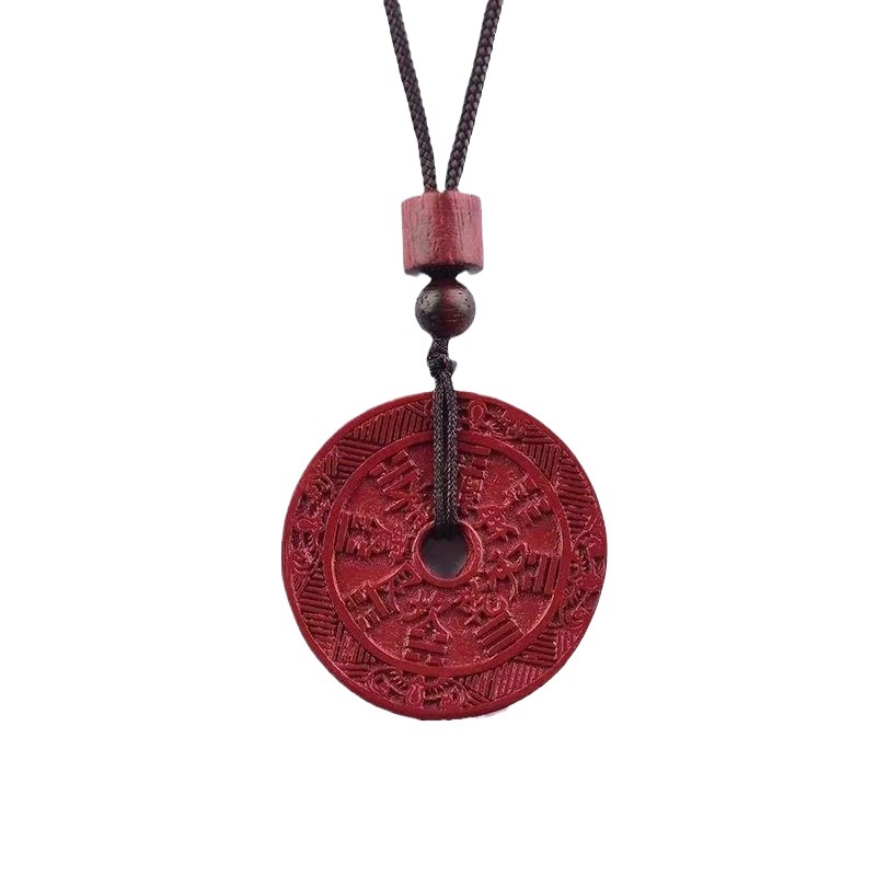 Taoist Cinnabar Mountain Ghost Coin Pendant - Evil Ward and Protection Natural Cinnabar Amulet, Feng Shui Wealth Attraction and Peace Talisman.